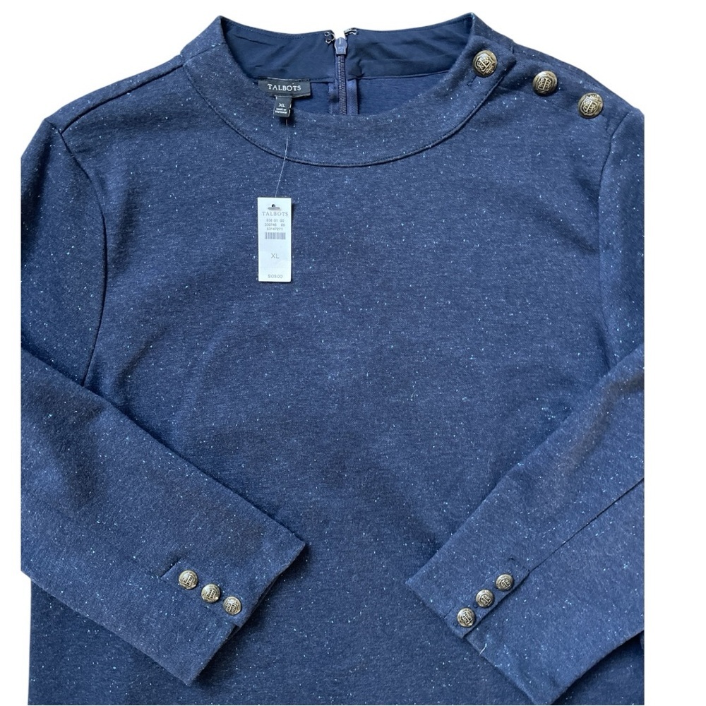 Talbots Heathered Shift Dress XL NWT Navy Button Shoulder Work Dress - Picture 3 of 4
